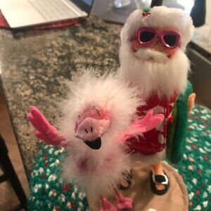 Annalee Limited Edition 9" “Sunny Santa” in  Sunglasses w/ Tube & Flamingo